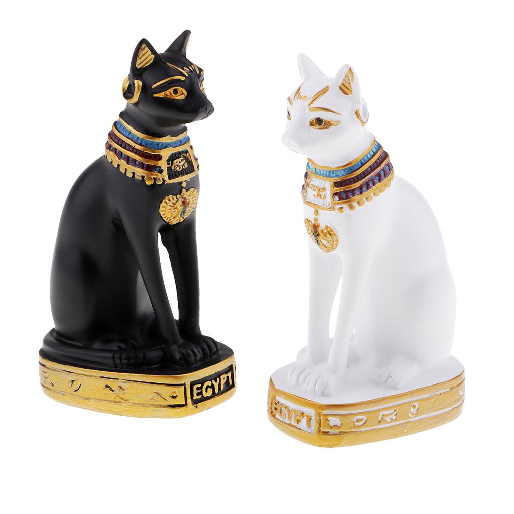 2Pcs Resin Egyptian Cat Goddess Bast Bastet Statue Sculpture Home Decoration