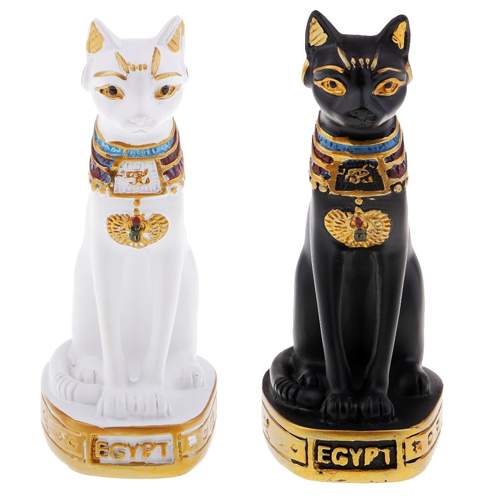 2Pcs Resin Egyptian Cat Goddess Bast Bastet Statue Sculpture Home Decoration