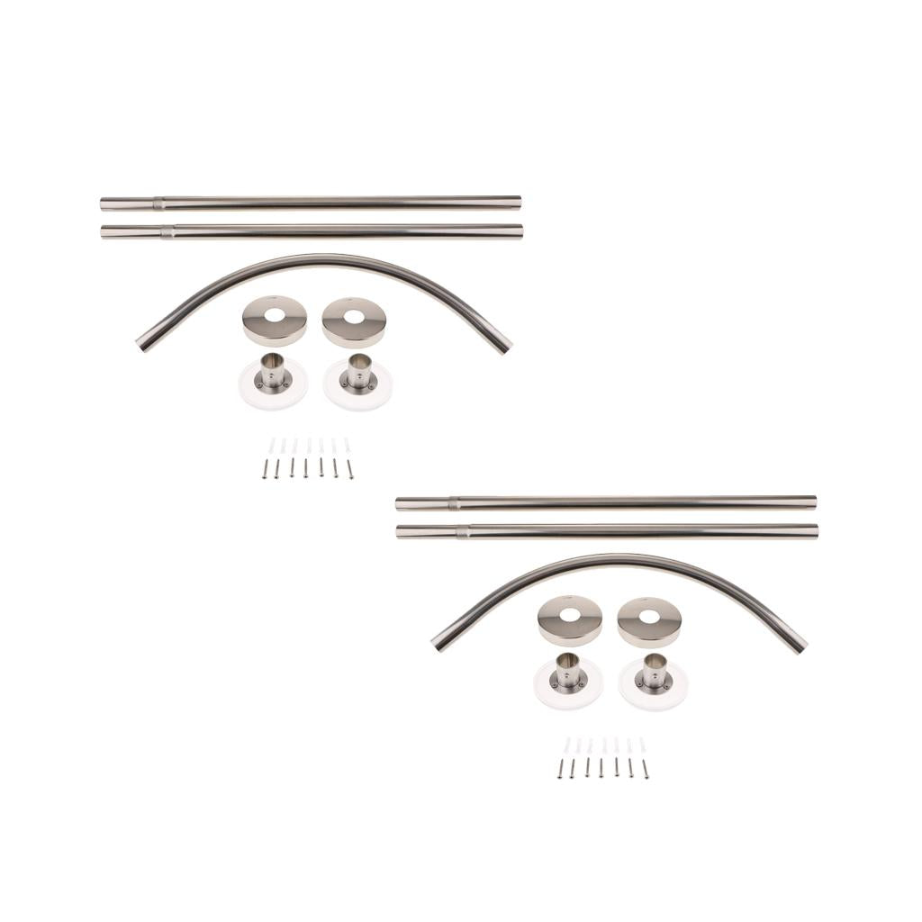 2xAdjustable Curved Shower Curtain Rod Bath Tub Bathroom Bar Rod