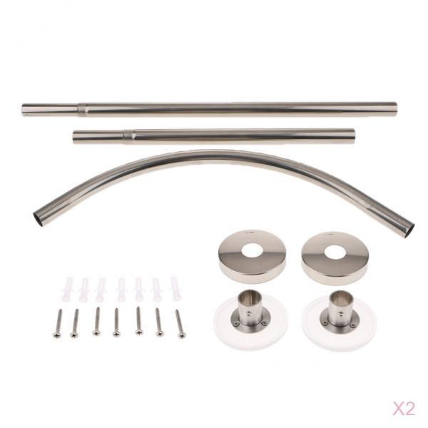 2xAdjustable Curved Shower Curtain Rod 17-24inch Bath Tub Bathroom Bar Rod