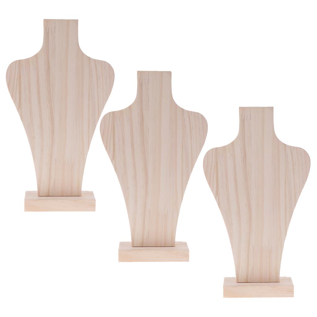 3 Pieces Natural Wood Mannequin Bust for Necklace Chain Display 3 Size