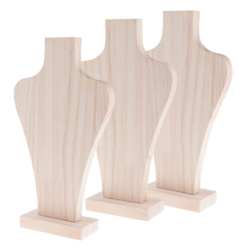 3 Pieces Natural Wood Mannequin Bust for Necklace Chain Display 3 Size