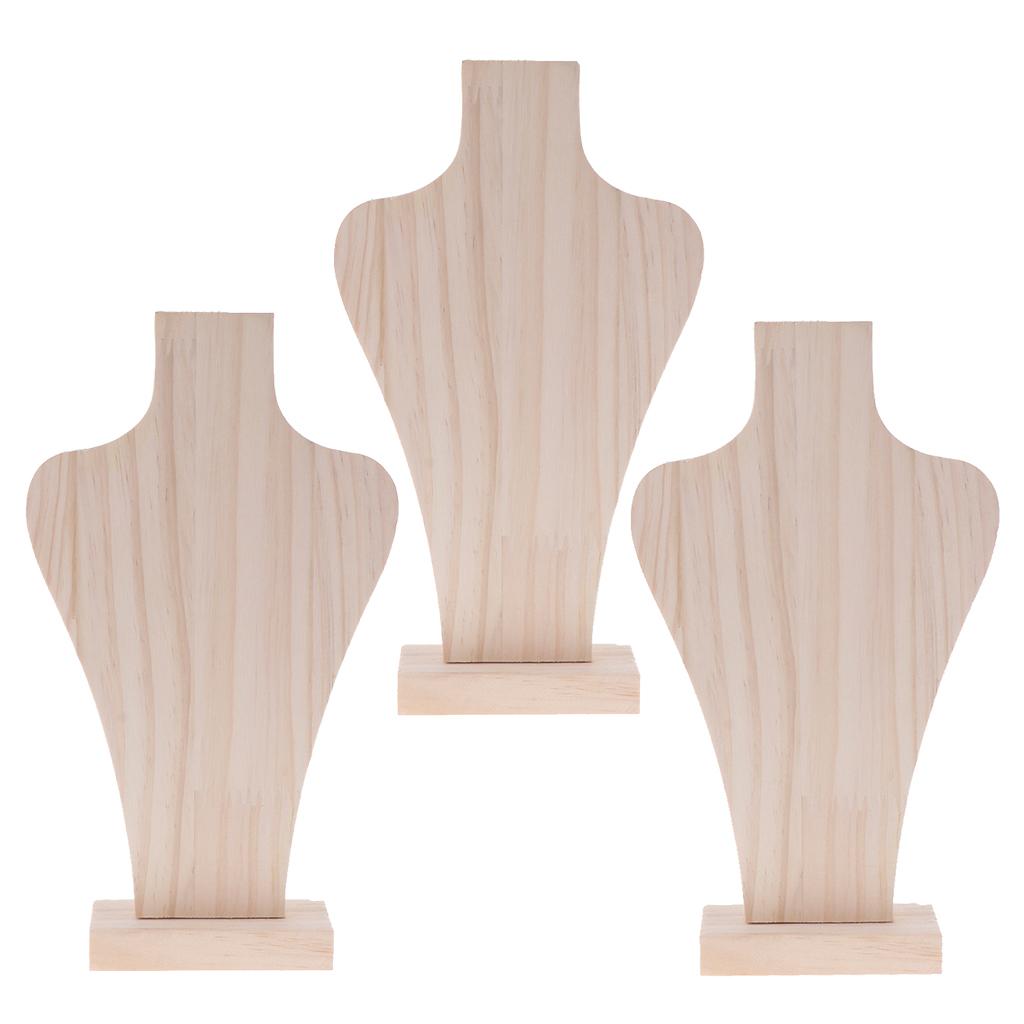3 Pieces Natural Wood Mannequin Bust for Necklace Chain Display 3 Size