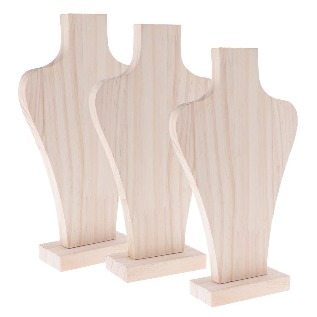 3 Pieces Natural Wood Mannequin Bust for Necklace Chain Display 3 Size