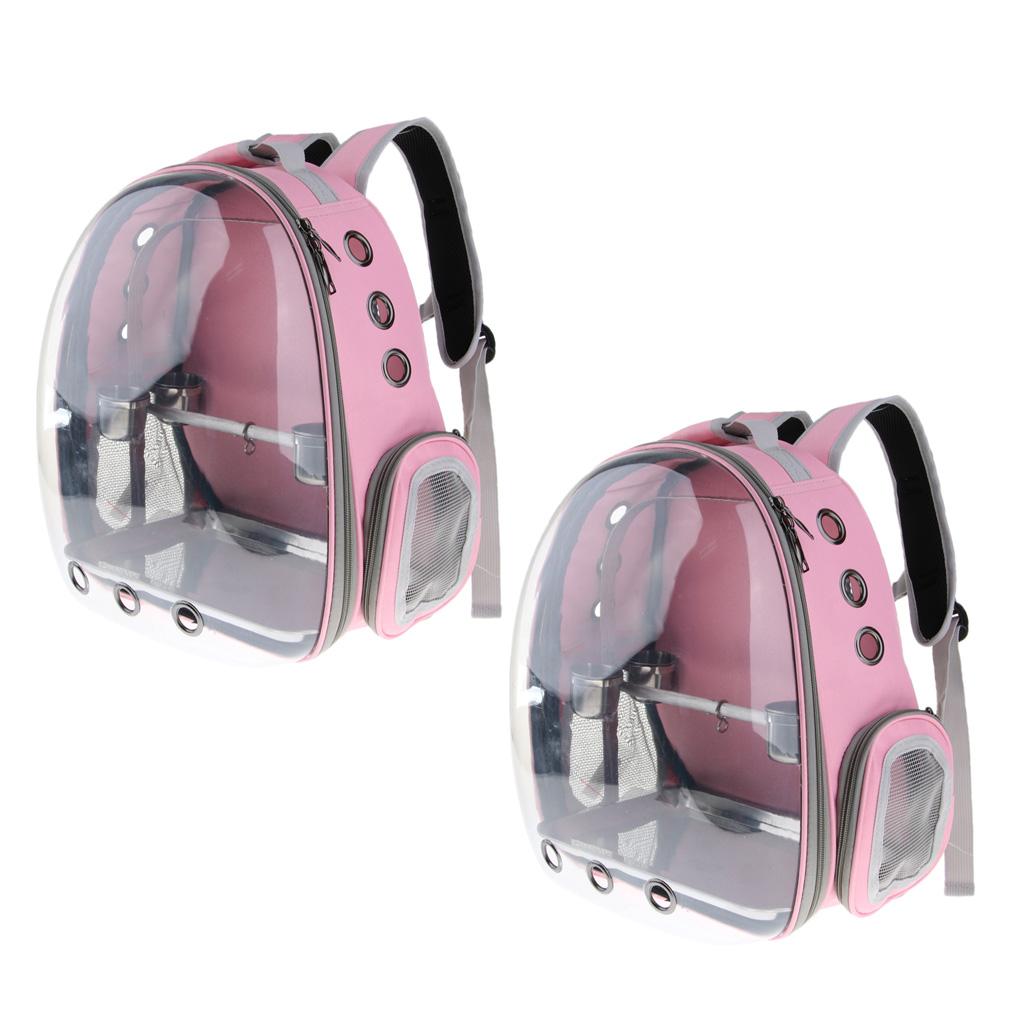 2 Pcs Clear Cover Travel Bird Parrot Cage Carrier with 1 Set Perch Cup