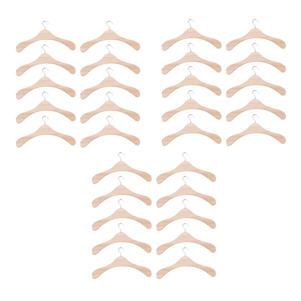 30 Pieces 15cm Wooden Clothes Hanger Metal Hook for BJD SD17 Uncle Dolls