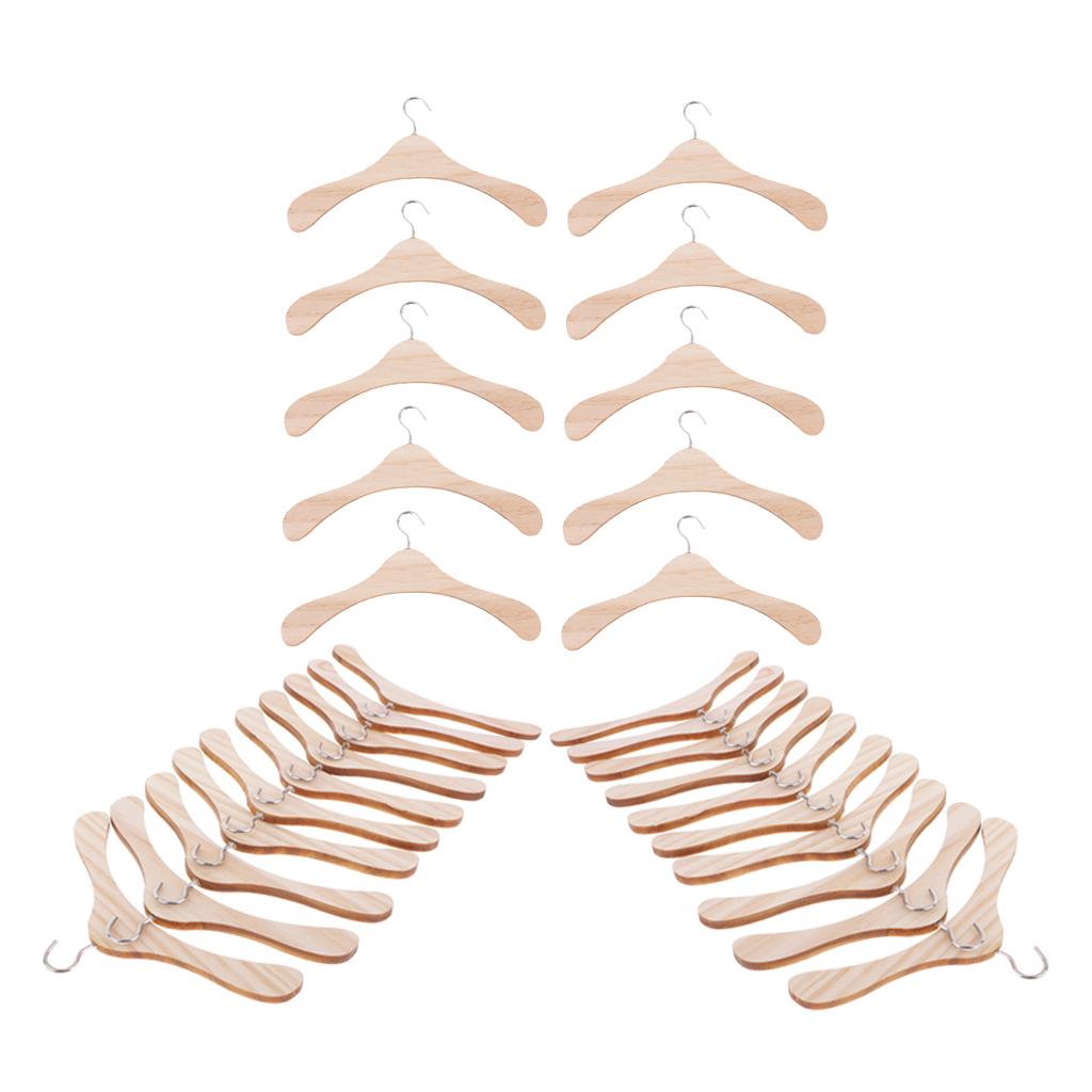 30 Pieces 15cm Wooden Clothes Hanger Metal Hook for BJD SD17 Uncle Dolls