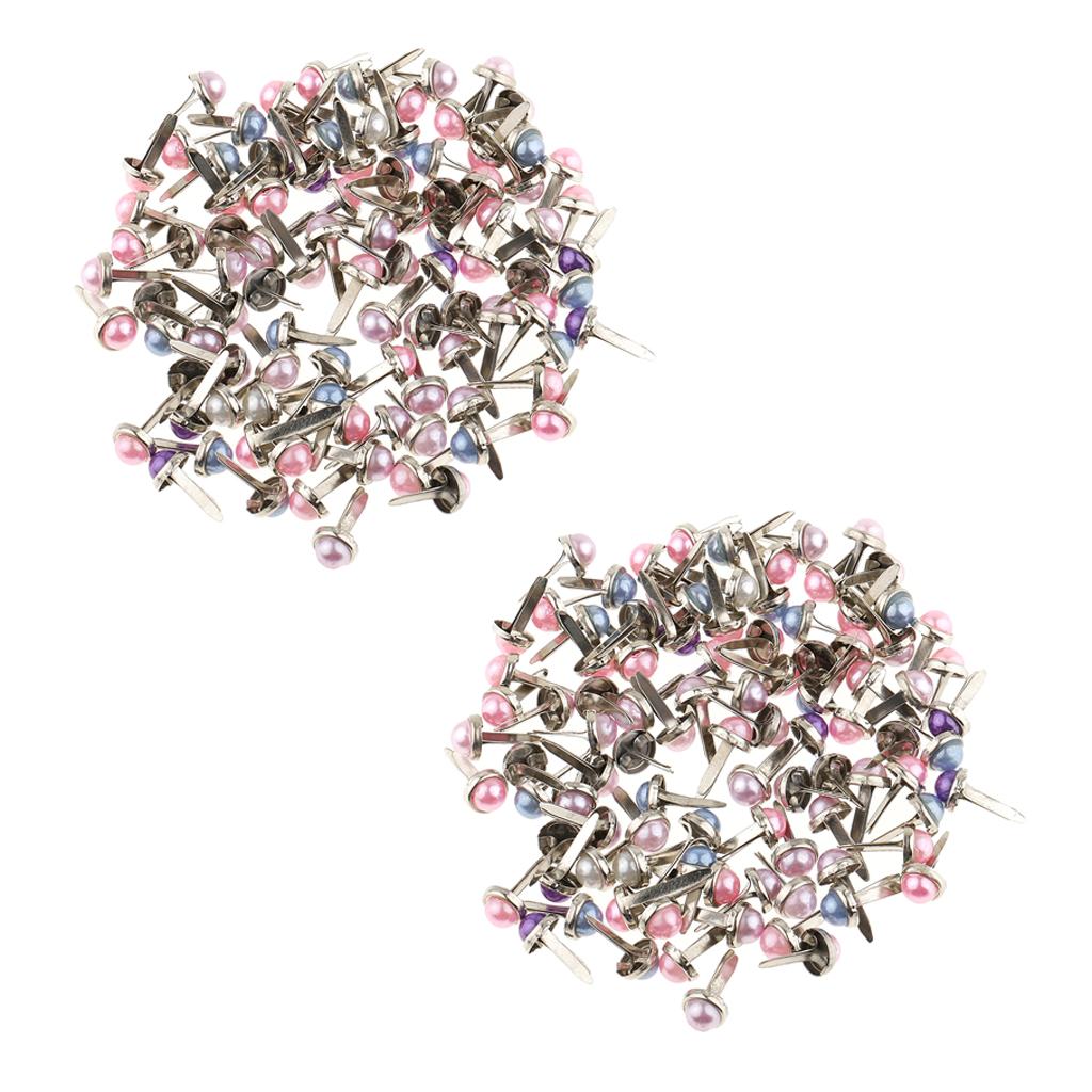 400 Pieces Pearl Head Metal Brads Paper Fastener for Scrapbooking Craft 6mm