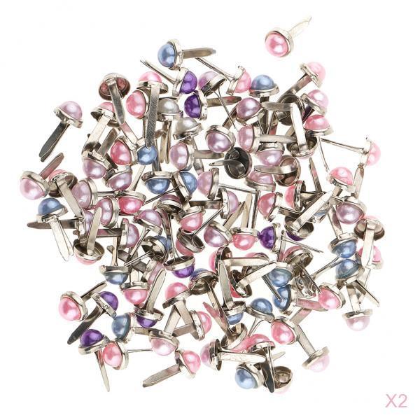 400 Pieces Pearl Head Metal Brads Paper Fastener for Scrapbooking Craft 6mm