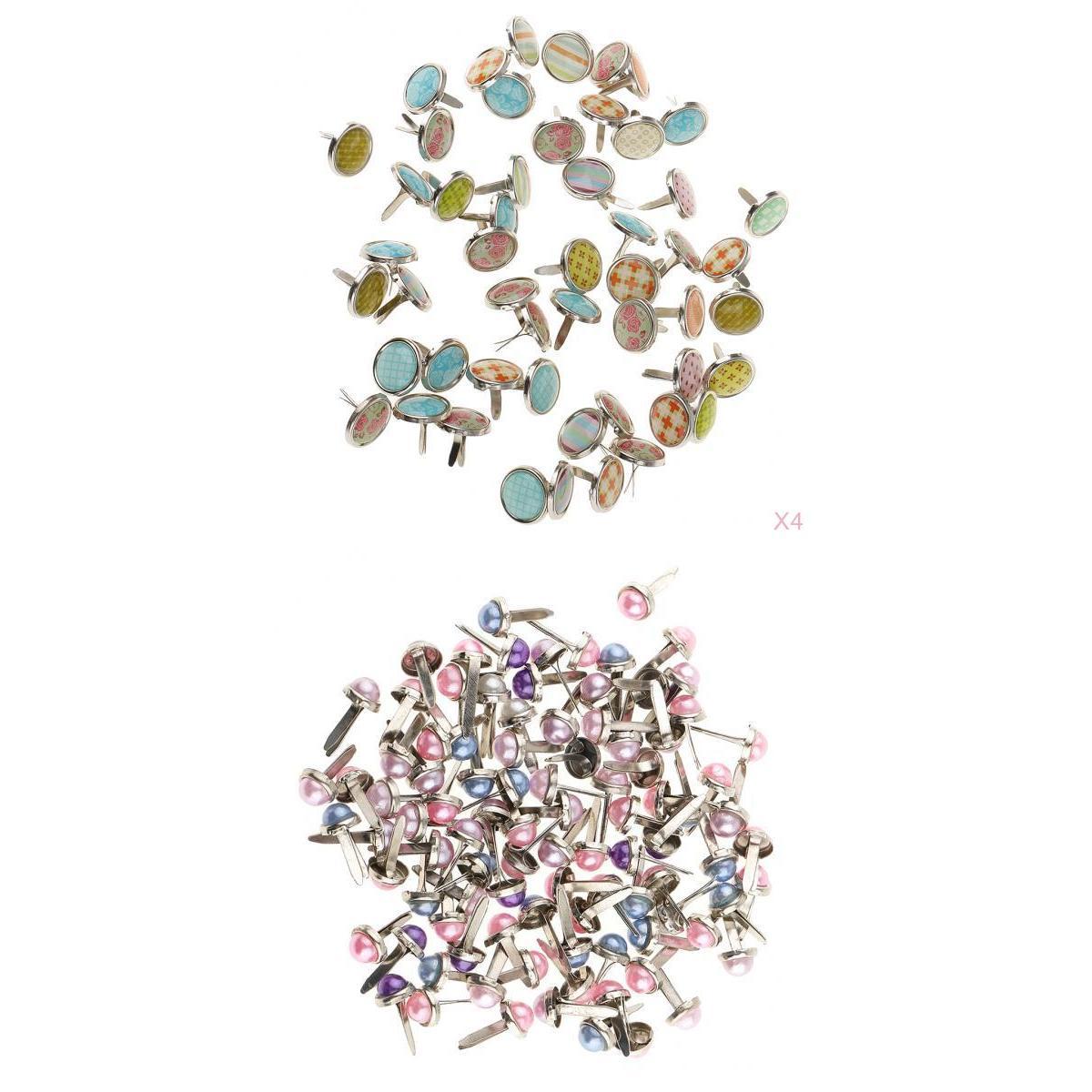400 Pieces Pearl Head Metal Brads Paper Fastener for Scrapbooking 6mm, 12mm