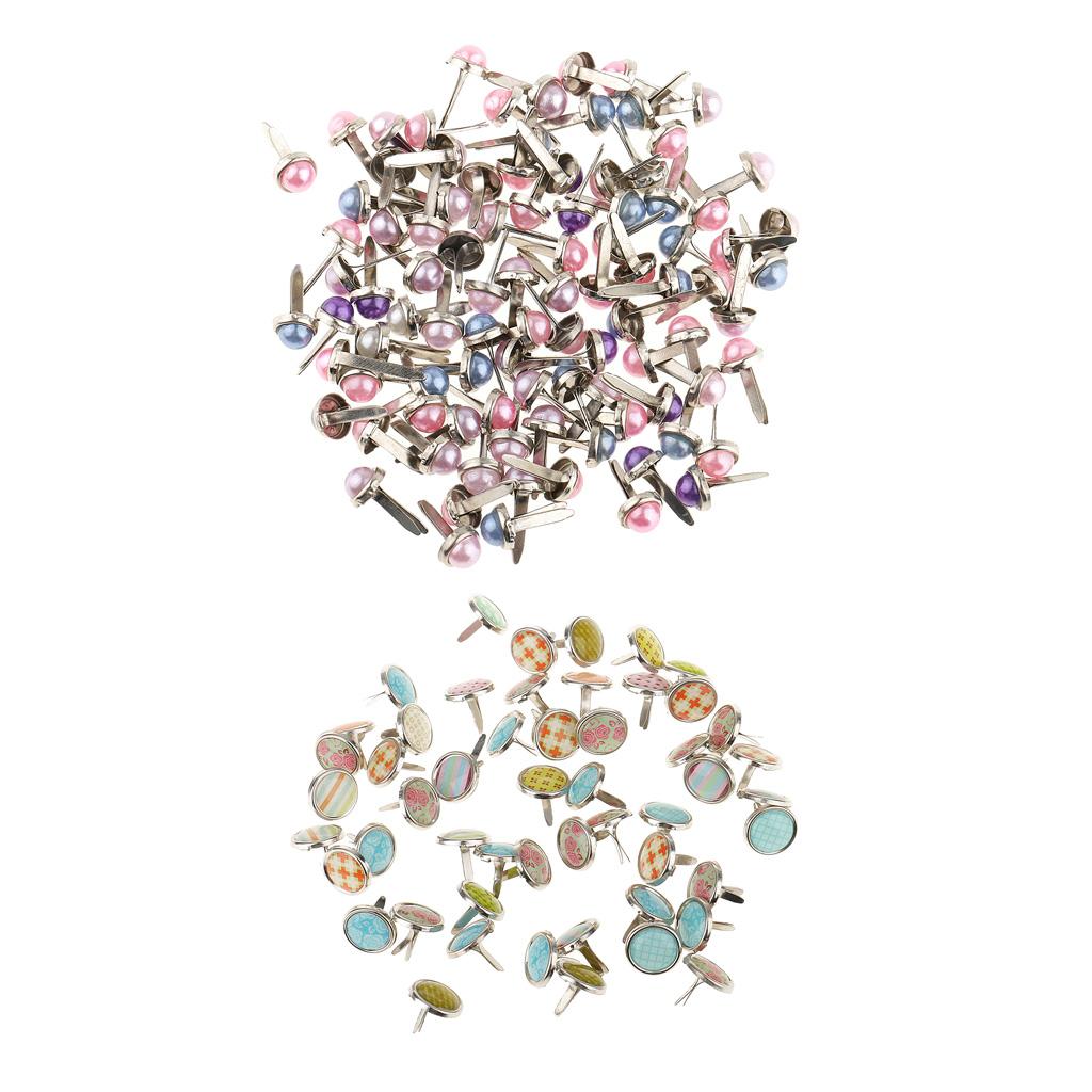 400 Pieces Pearl Head Metal Brads Paper Fastener for Scrapbooking 6mm, 12mm