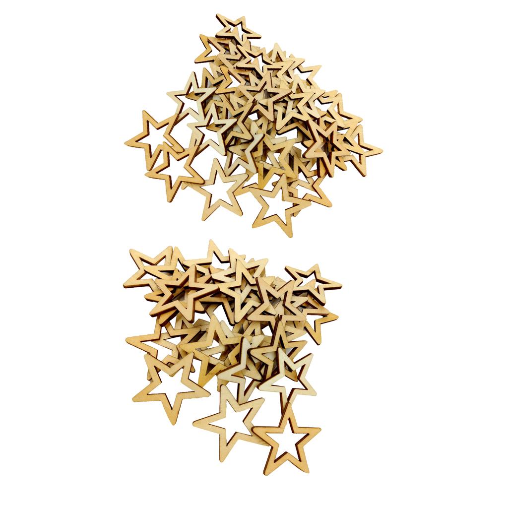 105 Pieces Unfinished Hollow Star Shapes Wooden Embellishments 3 Sizes