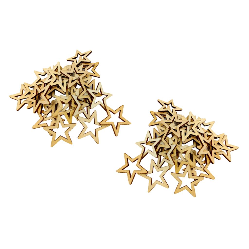 60 Pieces Unfinished Hollow Star Shapes Wooden Embellishments 40mm