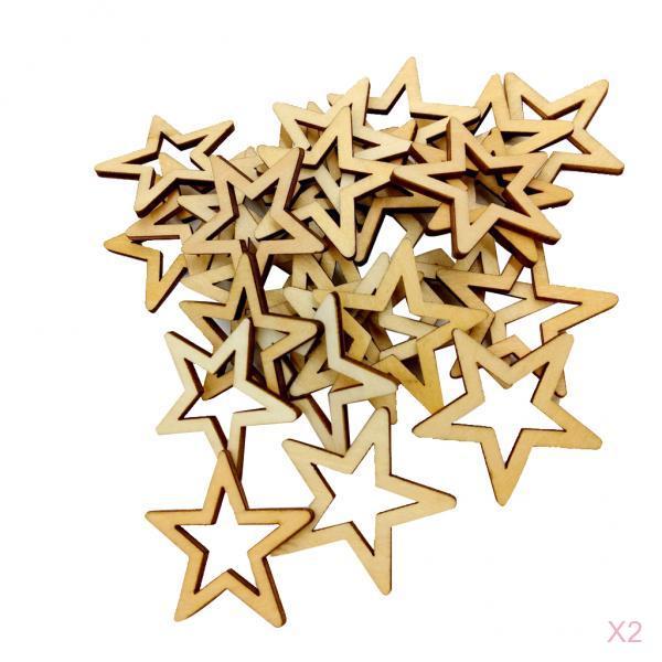 60 Pieces Unfinished Hollow Star Shapes Wooden Embellishments 40mm