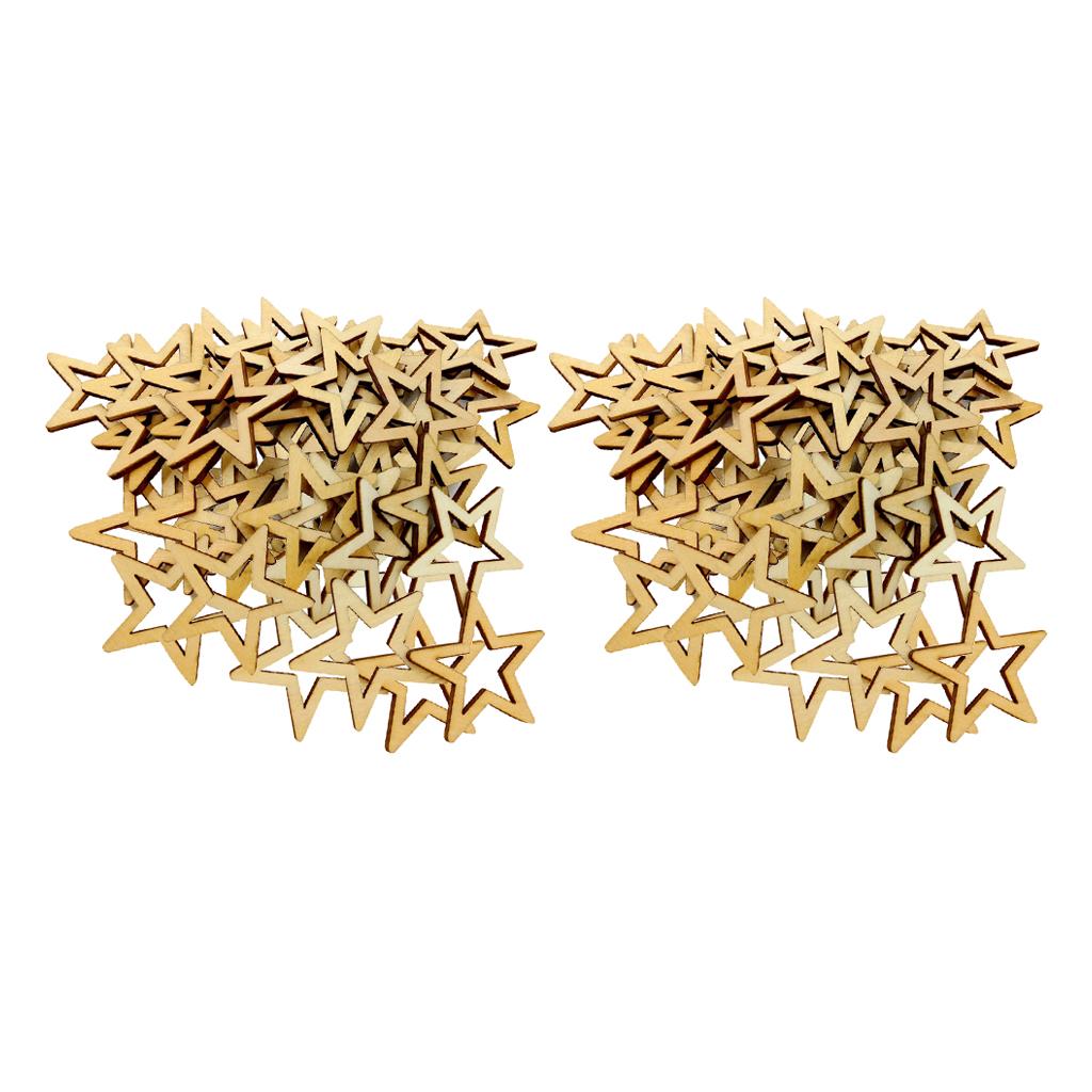 100 Pieces Unfinished Hollow Star Shapes Wooden Embellishments 30mm