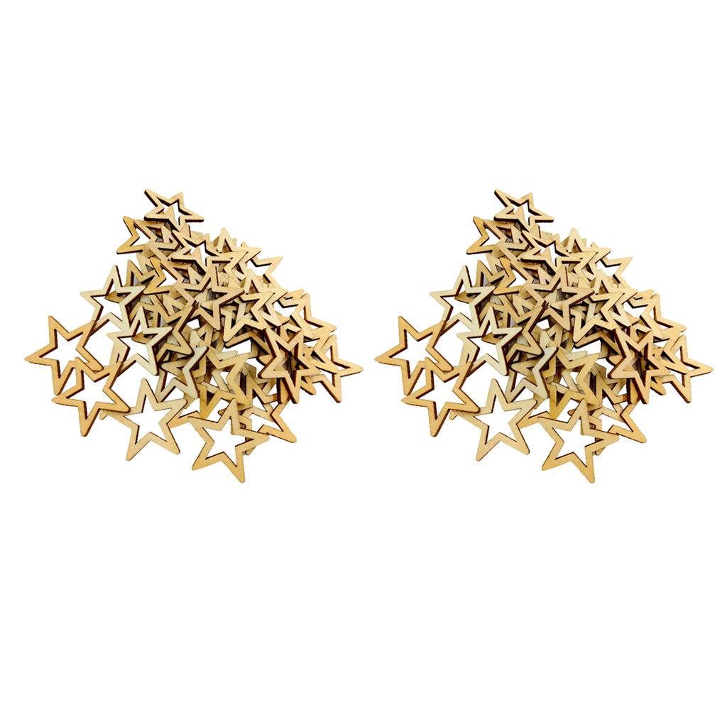100 Pieces Unfinished Hollow Star Shapes Wooden Embellishments 30mm