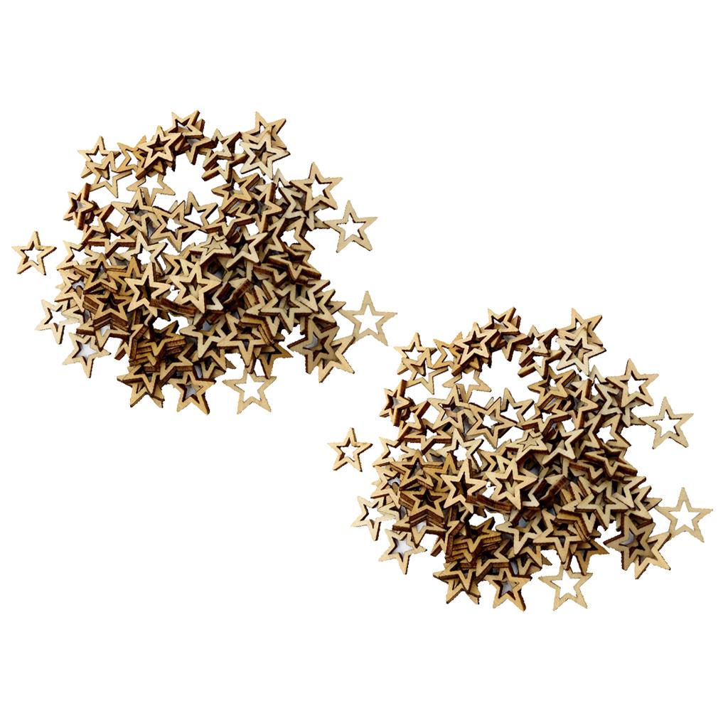200 Pieces Unfinished Hollow Star Shape Wooden Embellishments 20mm