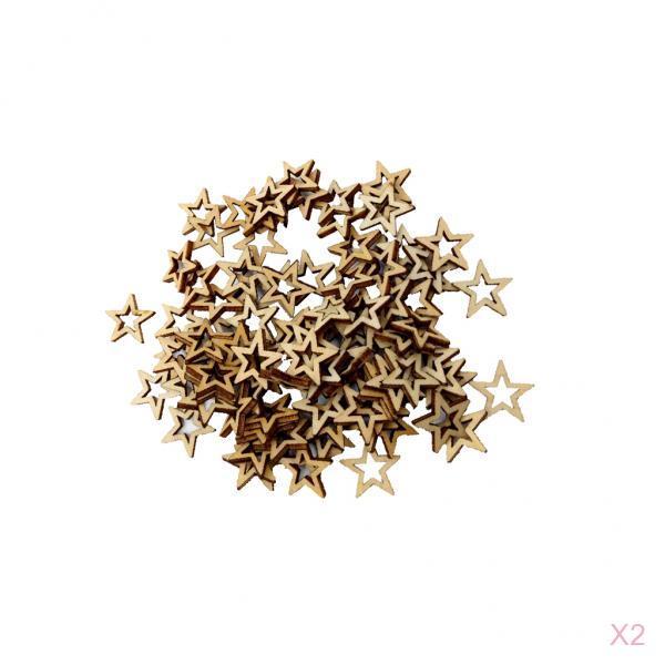 200 Pieces Unfinished Hollow Star Shape Wooden Embellishments 10mm