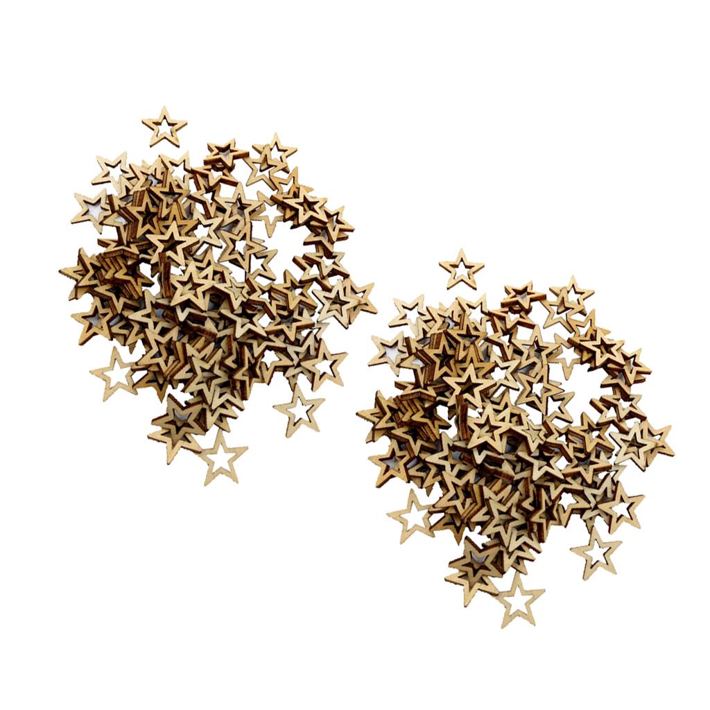 200 Pieces Unfinished Hollow Star Shape Wooden Embellishments 10mm