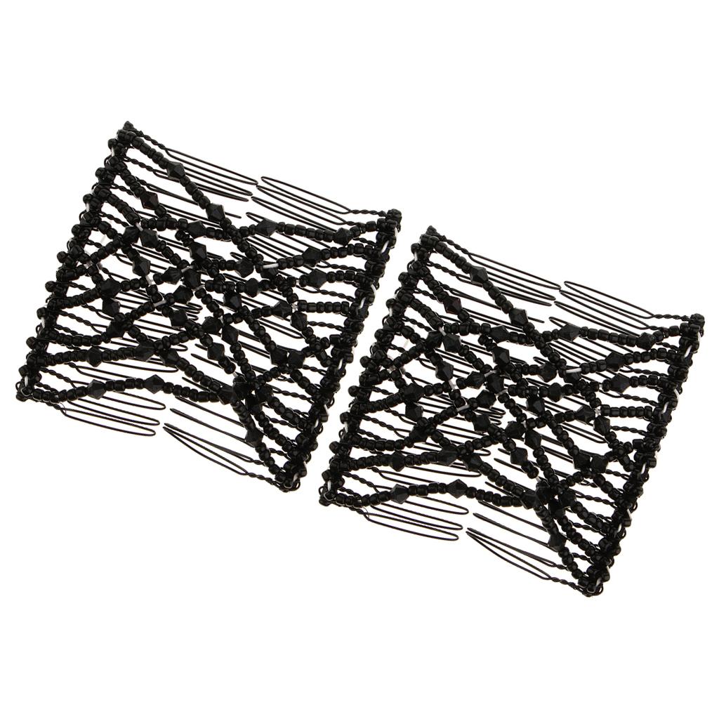 2PCS Magic Double Hair Comb Beads Hair Clips Stretchy Hair Accessories Black