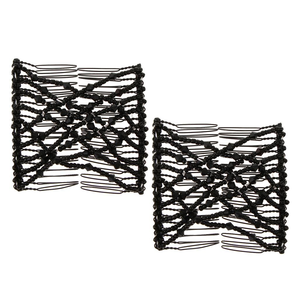 2PCS Magic Double Hair Comb Beads Hair Clips Stretchy Hair Accessories Black