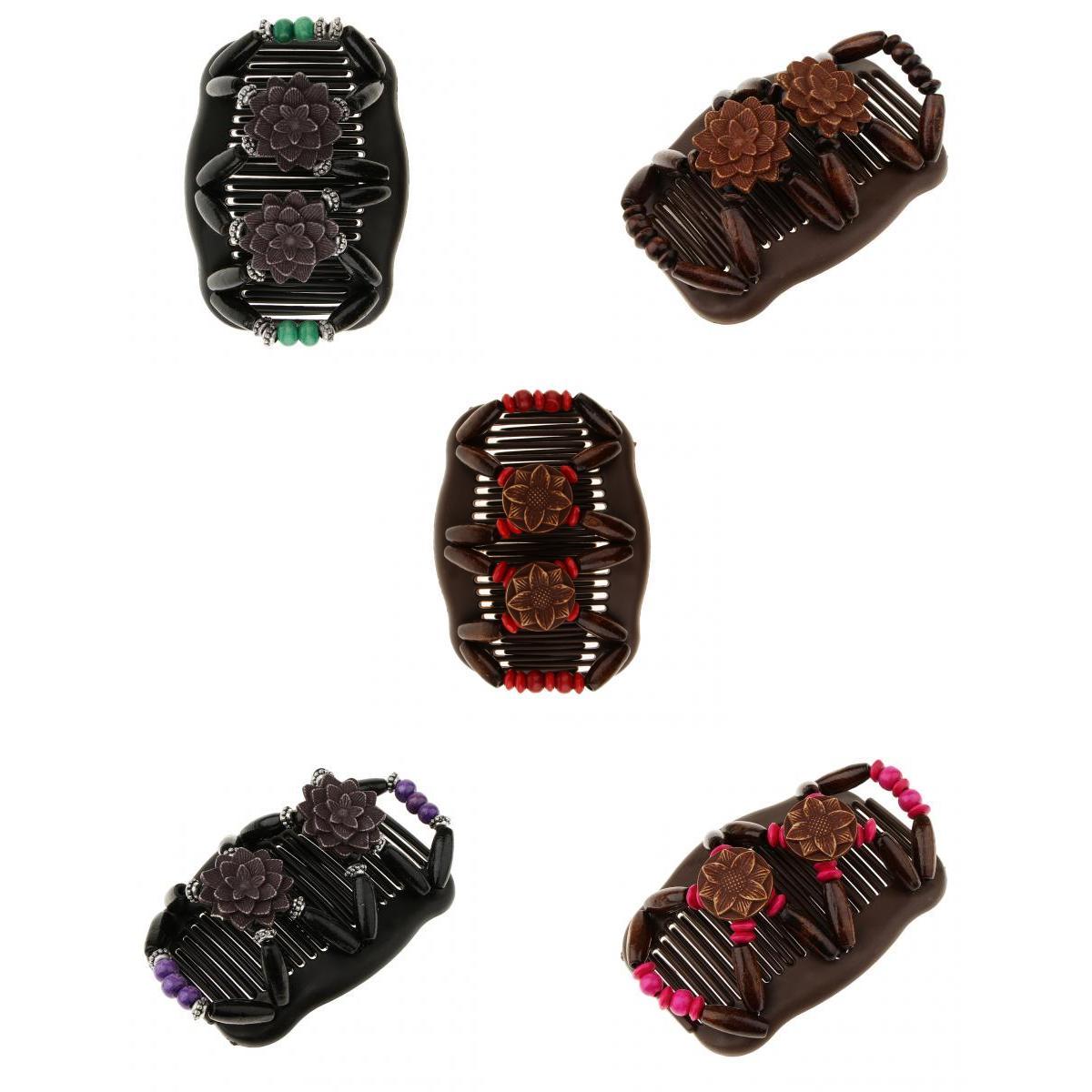 5x Elastic Double Hair Comb with Wooden Bead Easy Hair Clip Hair Jewelry