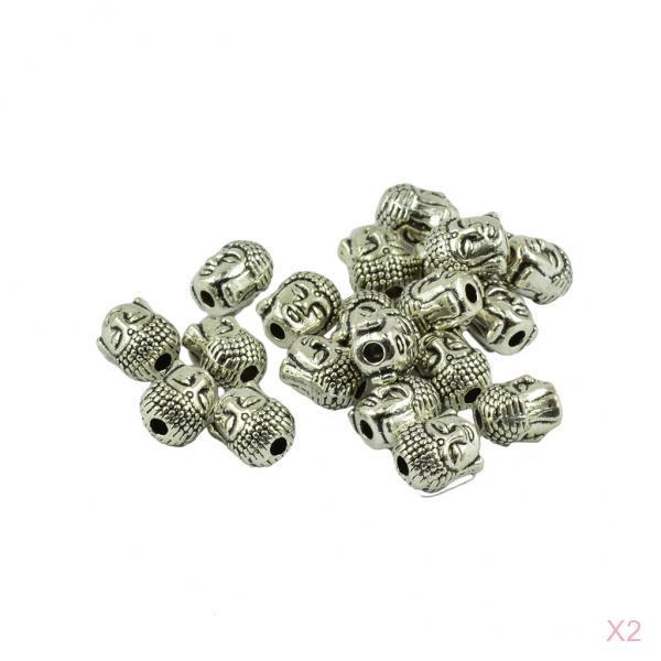 40 Pieces Tibetan Silver 3D Buddha Spiritual Spacer Beads Jewelry DIY Making