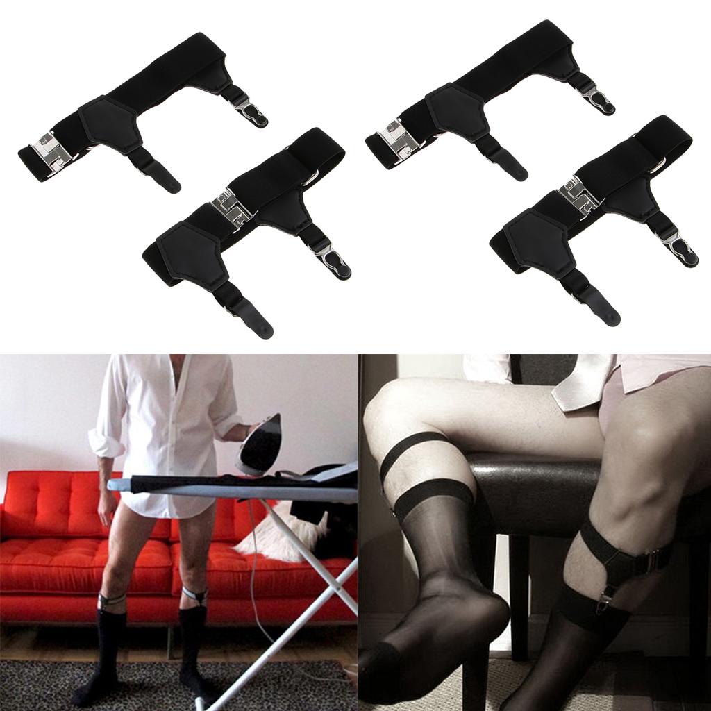 2 Pairs Sock Garters Double Clip Sock Suspenders for Cotton Silk Socks Black
