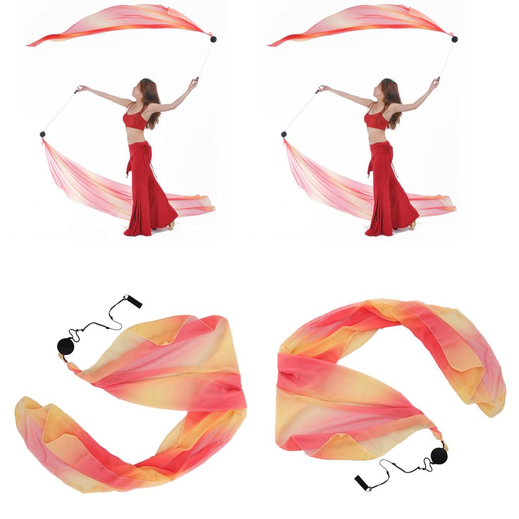 2 Pieces Belly Dance Silk Veil Poi Throw Balls Dance Accessories Props