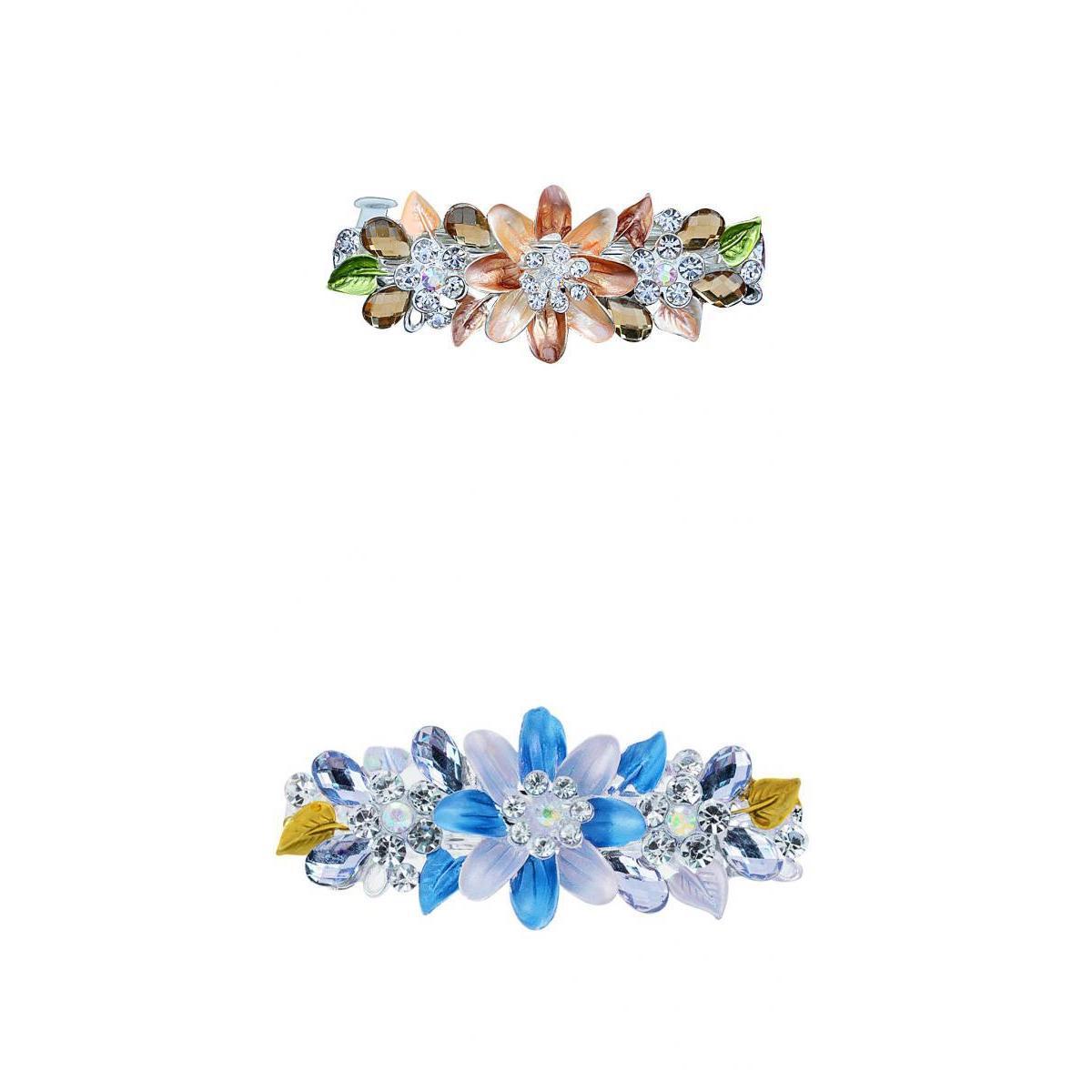 2 Pieces Fashion Flower Full Crystal Rhinestone Barrette Hair Clips Hairpins