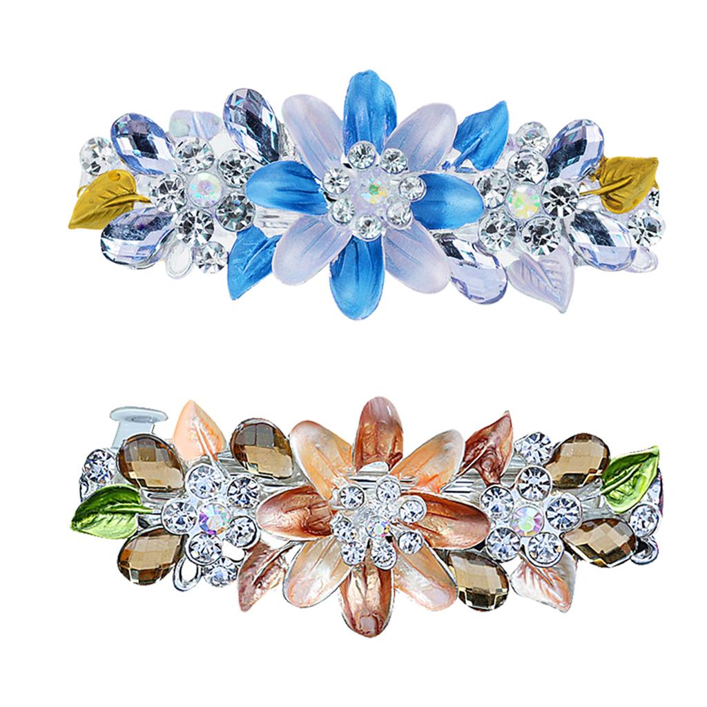 2 Pieces Fashion Flower Full Crystal Rhinestone Barrette Hair Clips Hairpins