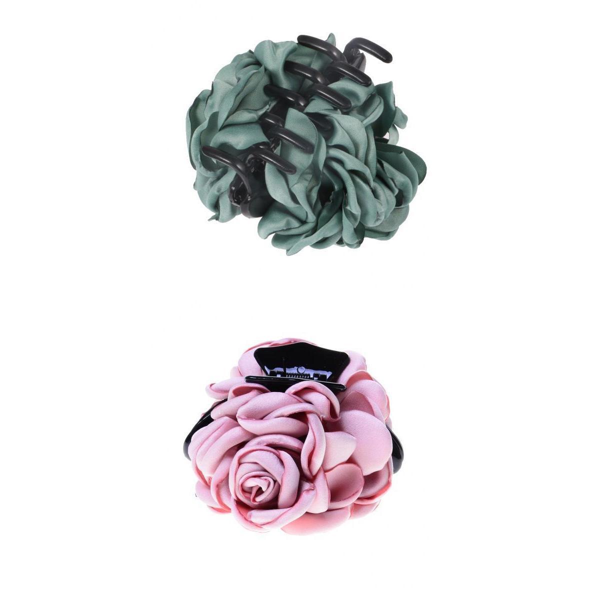 2 Pieces Fashion Fabric Rose Flower Large Hair Clamp Claw Clip Accessories