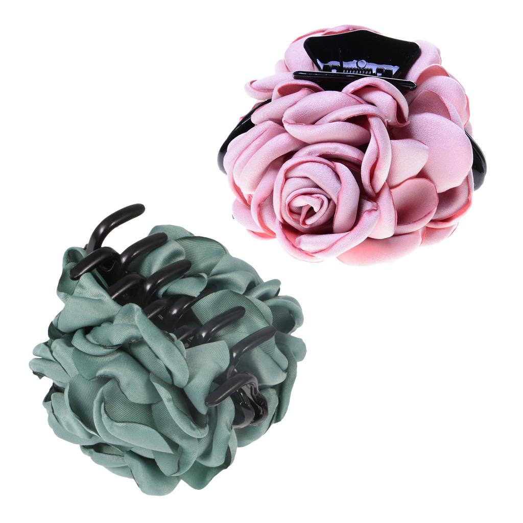2 Pieces Fashion Fabric Rose Flower Large Hair Clamp Claw Clip Accessories