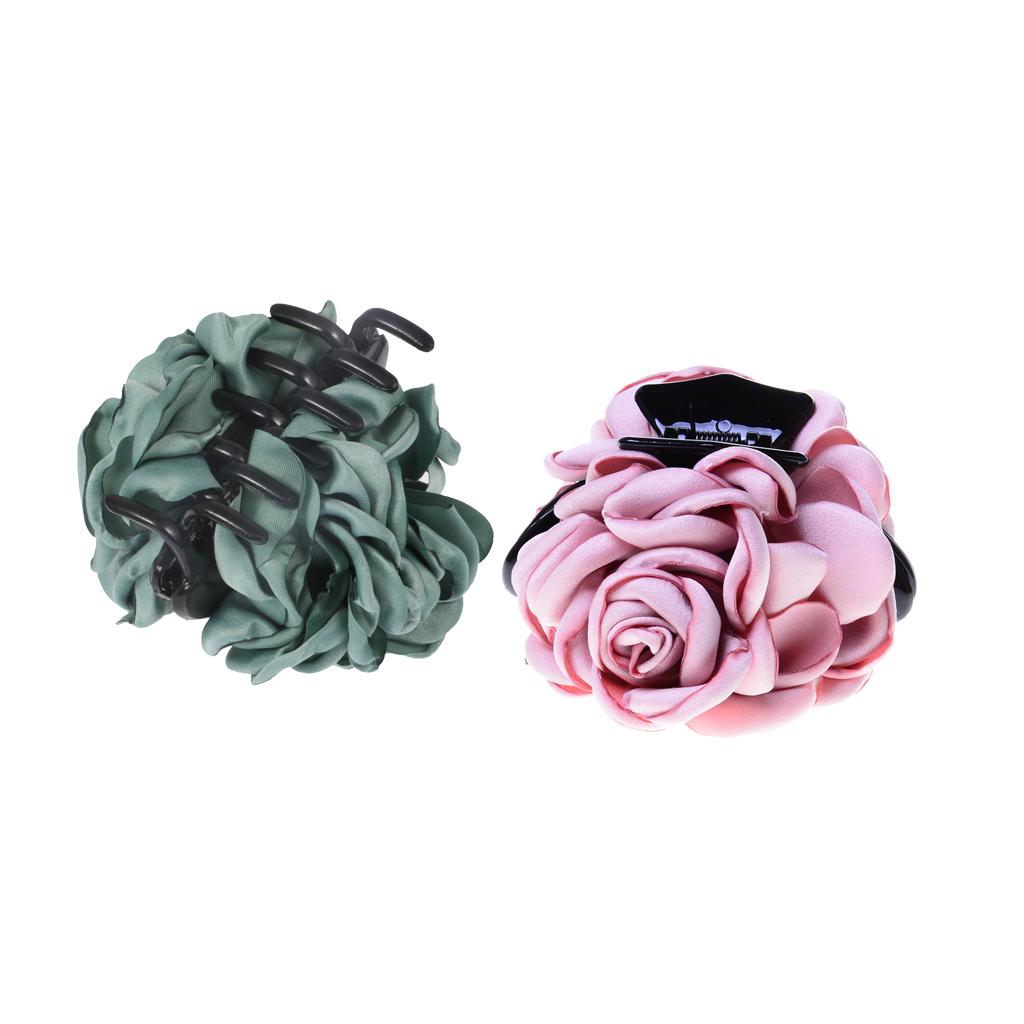 2 Pieces Fashion Fabric Rose Flower Large Hair Clamp Claw Clip Accessories