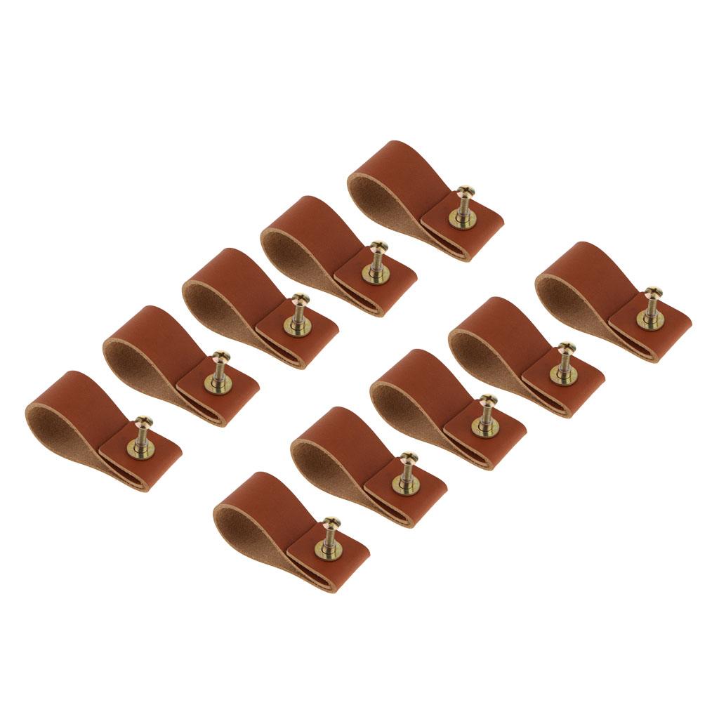 10x Handmade Leather Suitcase Handle Drawer Cabinet Handle Pulls Light Brown