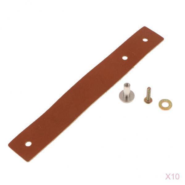 10x Handmade Leather Suitcase Handle Drawer Cabinet Handle Pulls Light Brown
