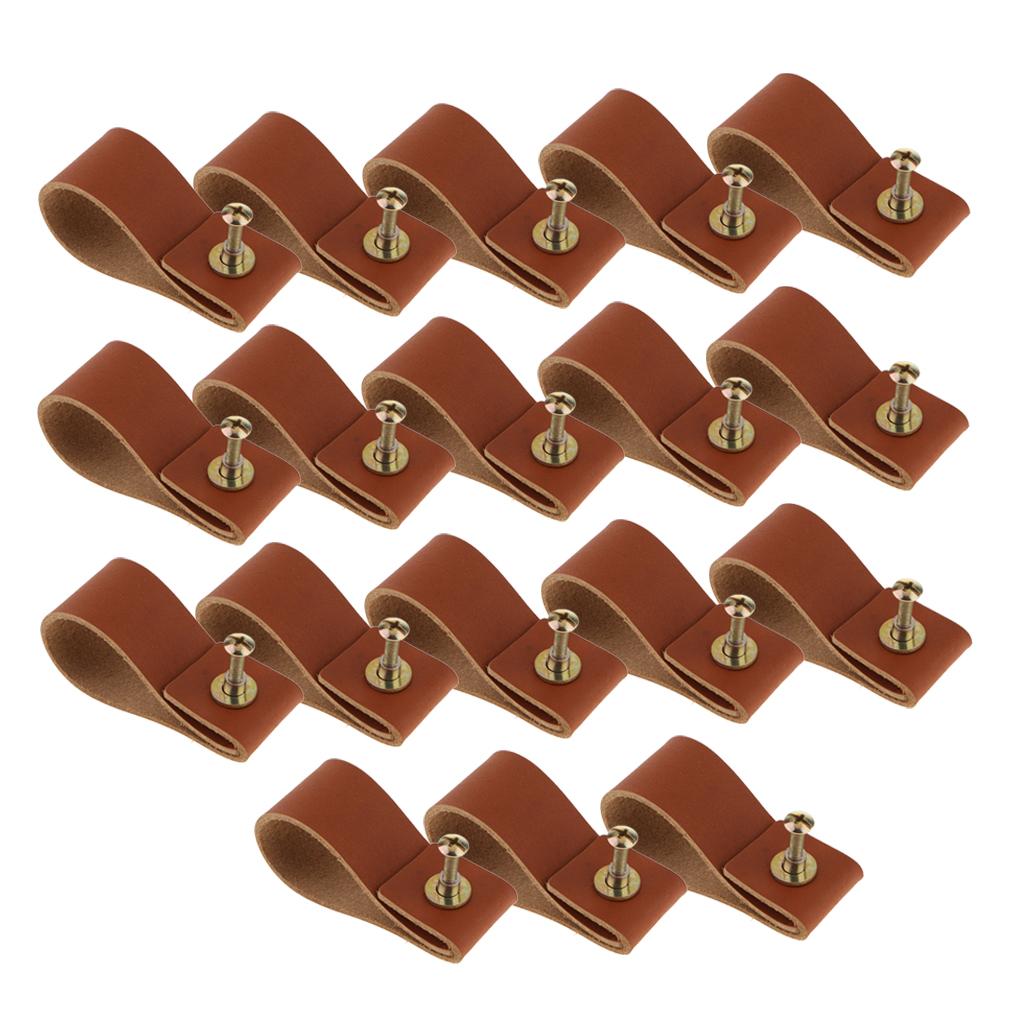 18x Handmade Leather Suitcase Handle Drawer Cabinet Handle Pulls Light Brown