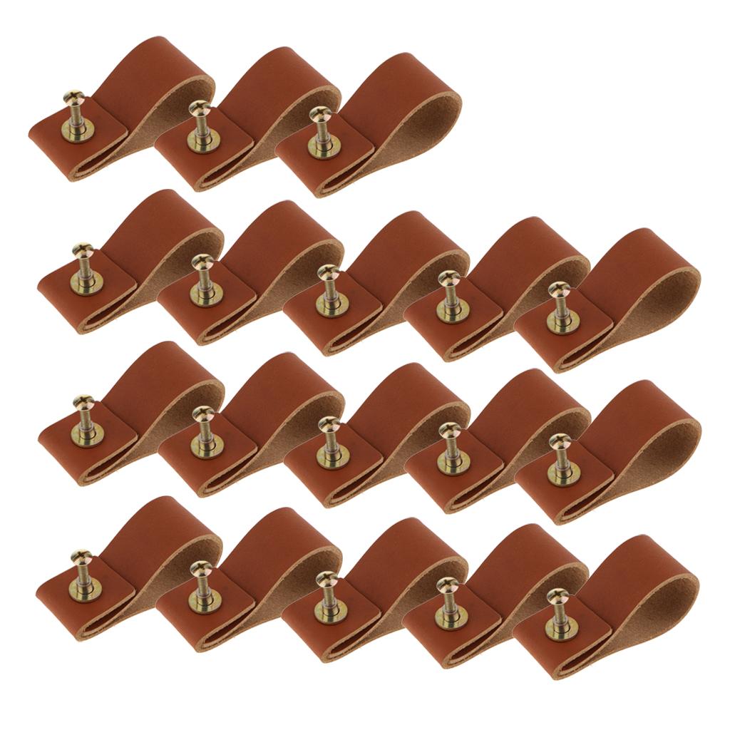 18x Handmade Leather Suitcase Handle Drawer Cabinet Handle Pulls Light Brown