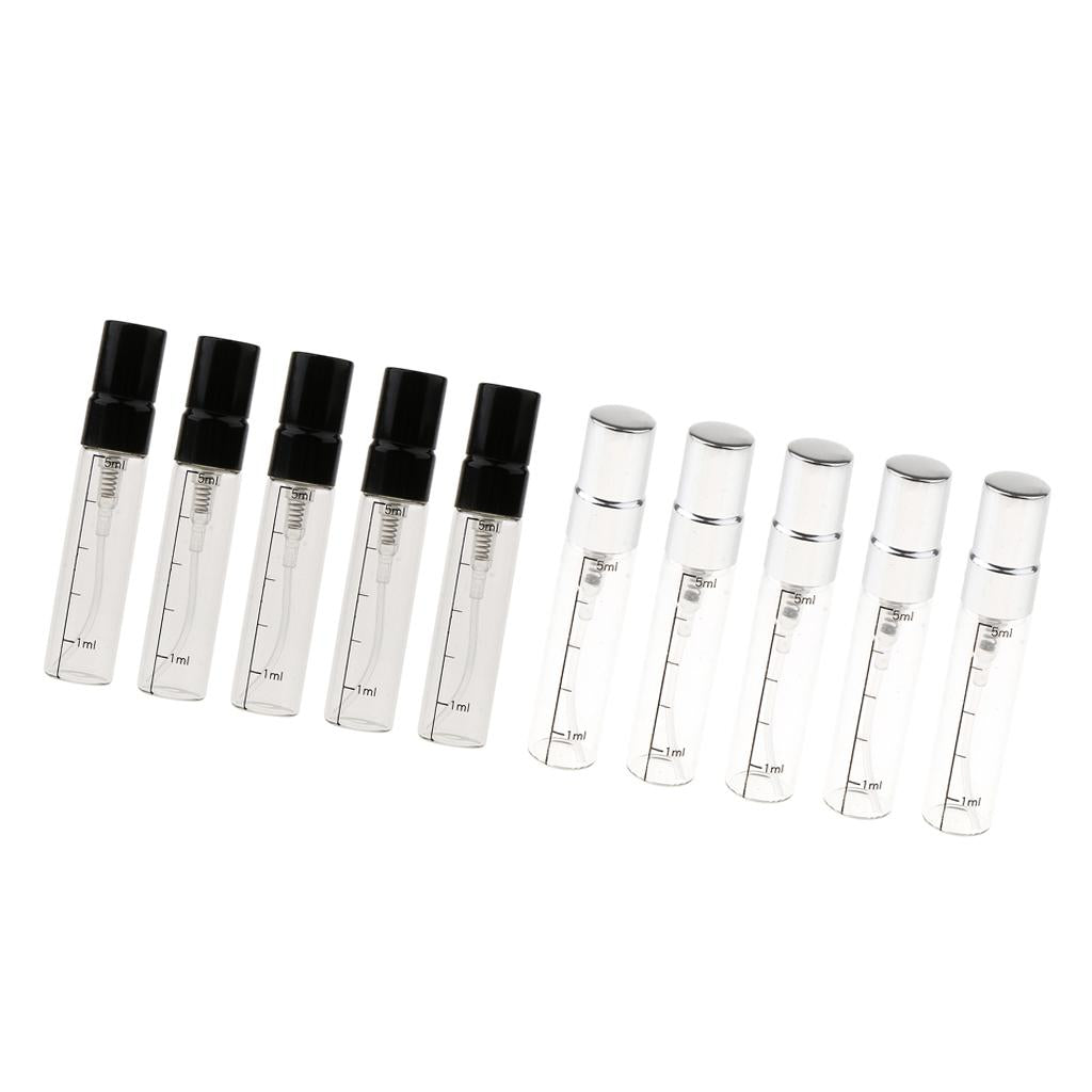 10x Empty 5mL Refillable Perfume Spray Bottles Pump Scents Tube Glass Vials