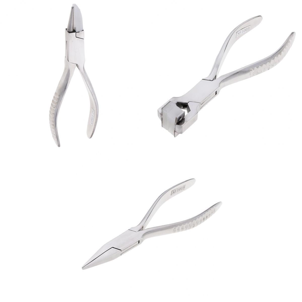 3x Cambered/Special-shaped/Flat nose Stainless Steel Jewelry Making Pliers