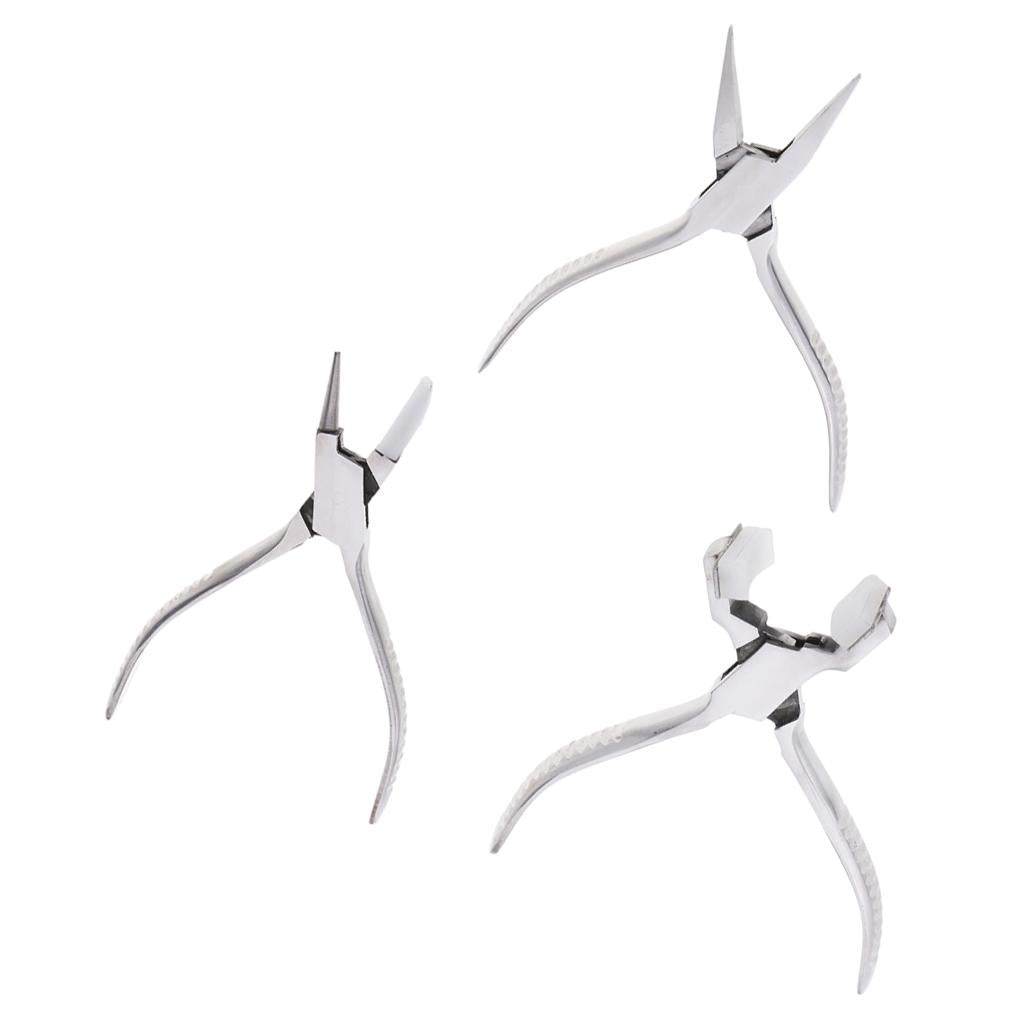 3x Cambered/Special-shaped/Flat nose Stainless Steel Jewelry Making Pliers
