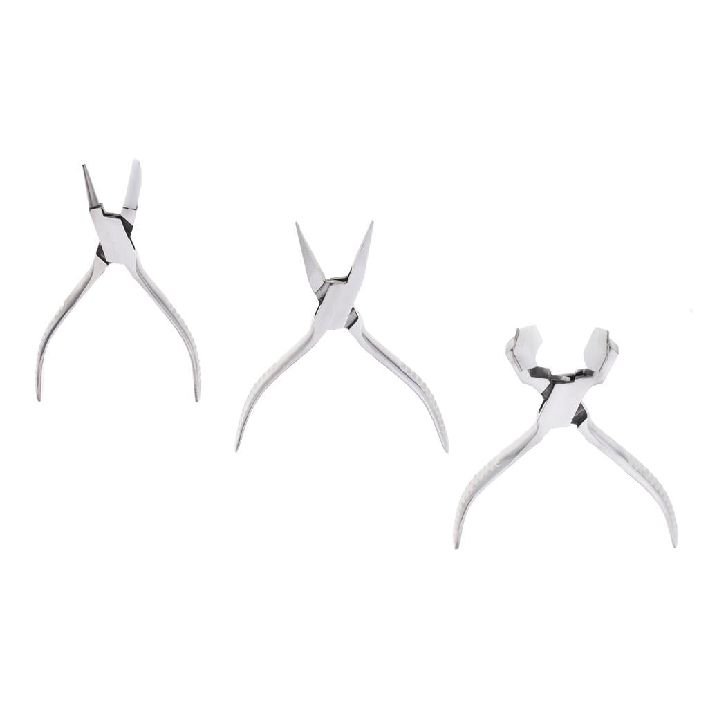 3x Cambered/Special-shaped/Flat nose Stainless Steel Jewelry Making Pliers