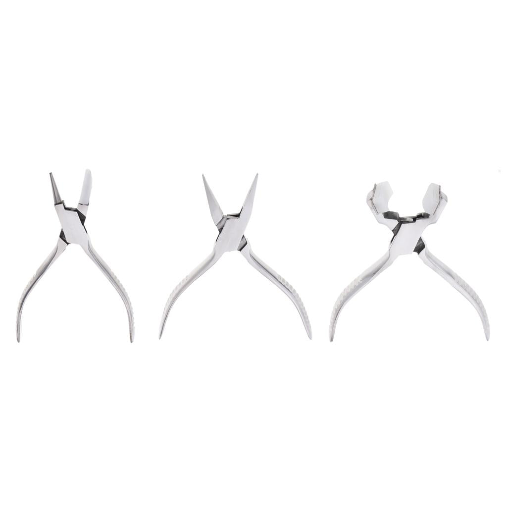 3x Cambered/Special-shaped/Flat nose Stainless Steel Jewelry Making Pliers