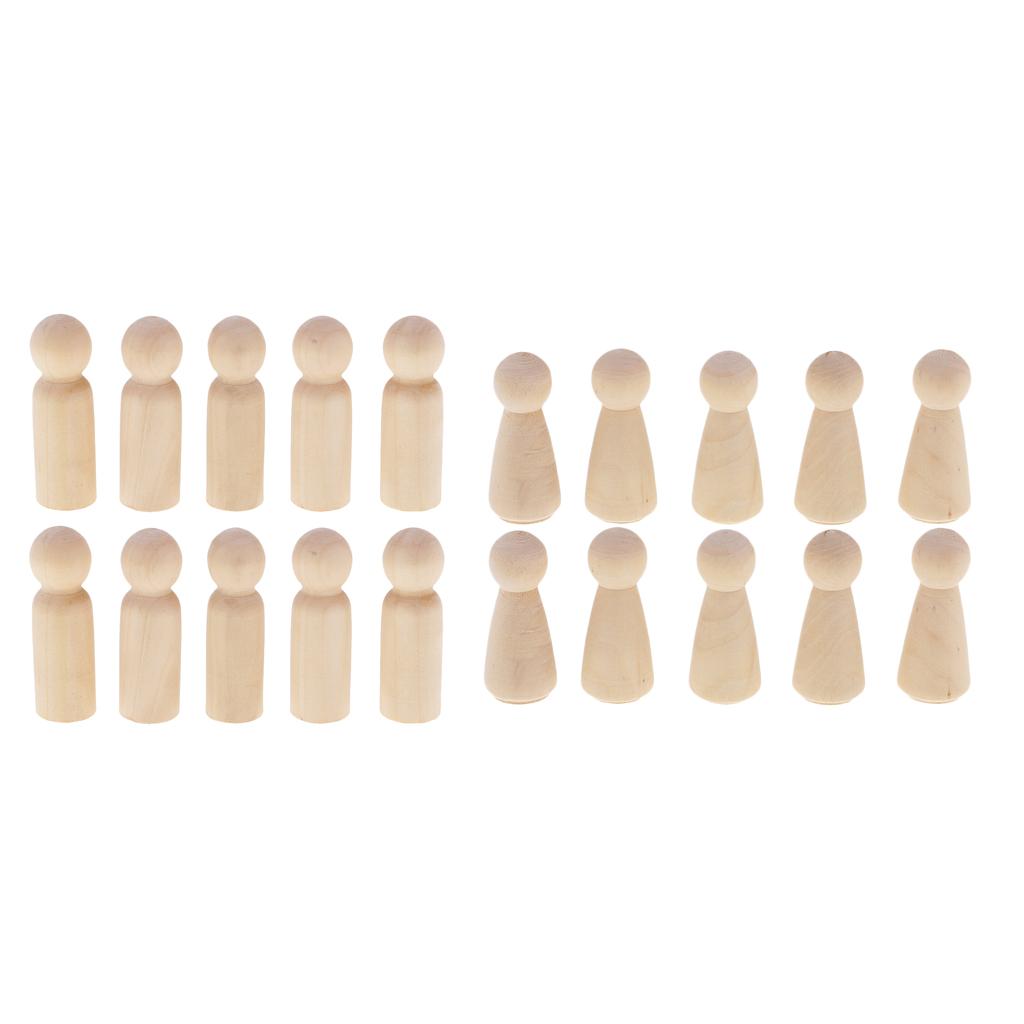 20 Pieces Wood Blank DIY Men Women People Wooden Peg Dolls Bodies 58mm/63mm