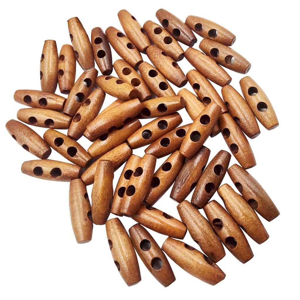 200 Pieces Olive Shape Wooden Toggles Buttons 2 Holes Sewing Buttons
