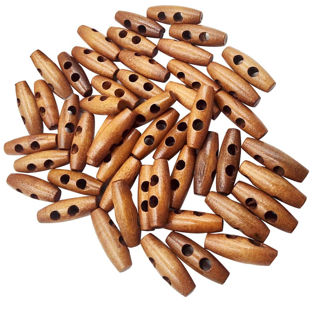 200 Pieces Olive Shape Wooden Toggles Buttons 2 Holes Sewing Buttons
