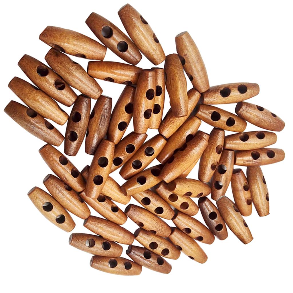 200 Pieces Olive Shape Wooden Toggles Buttons 2 Holes Sewing Buttons