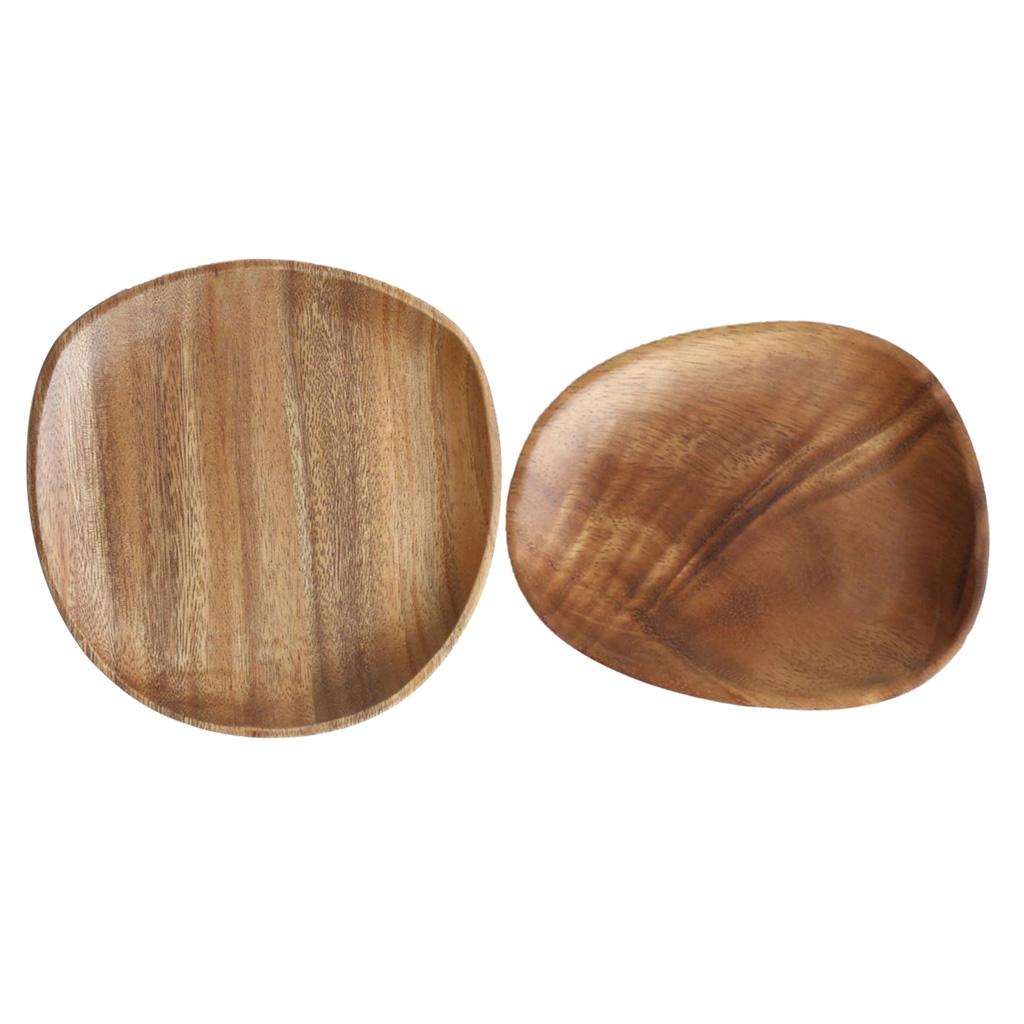 2pcs Wooden Serving Tray Storage Tray Dish Plate Tea Fruit Snacks Cake Trays
