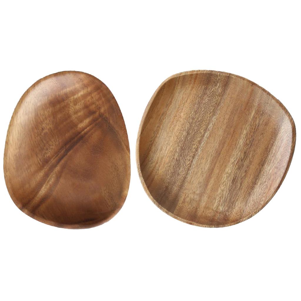 2pcs Wooden Serving Tray Storage Tray Dish Plate Tea Fruit Snacks Cake Trays