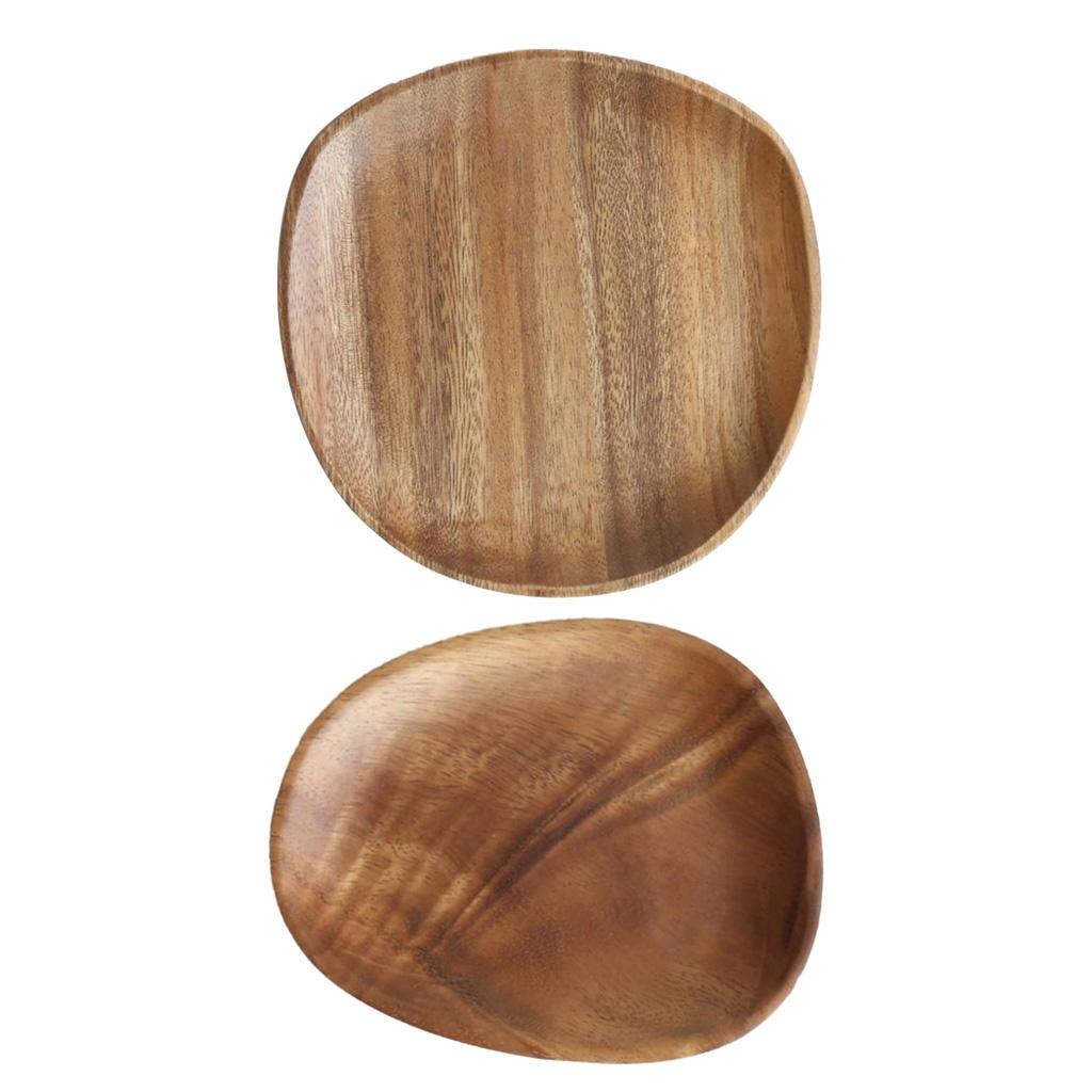 2pcs Wooden Serving Tray Storage Tray Dish Plate Tea Fruit Snacks Cake Trays